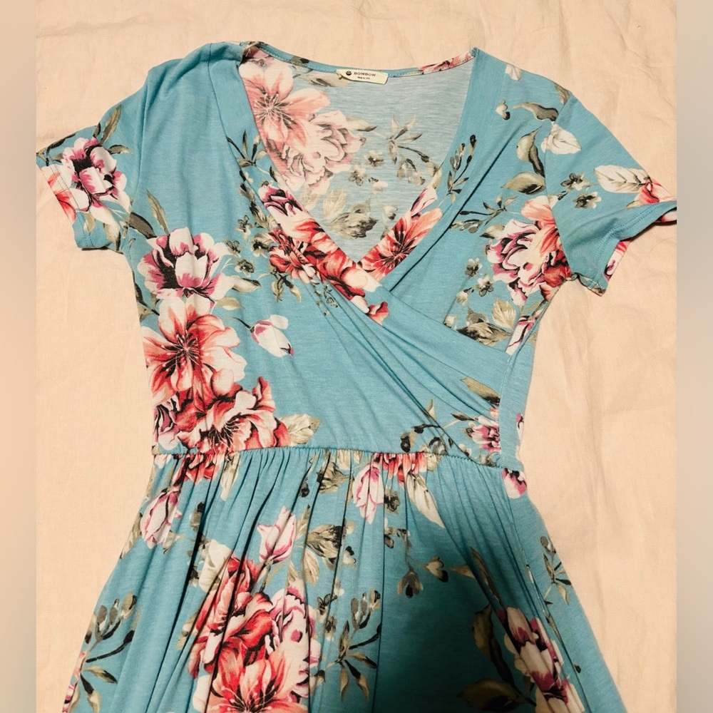 Bombom floral faux-wrap midi dress